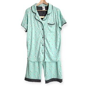 Munki Munki Mint Green Sheep Print Short Sleeve Cropped Soft Pajamas Women's L